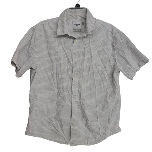 Goodfellow & Co. Men's Gray & White Striped Short Sleeve Button Up - Large - Picture 1 of 3